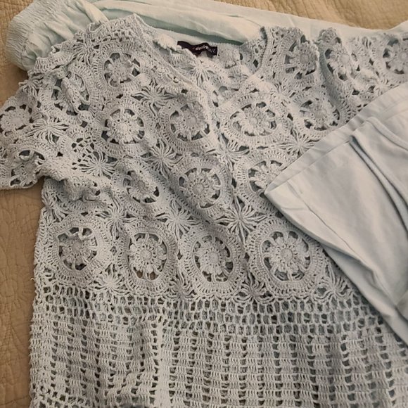 Crocheted sweater, tank, and skirt, light aqua, L - Picture 4 of 4